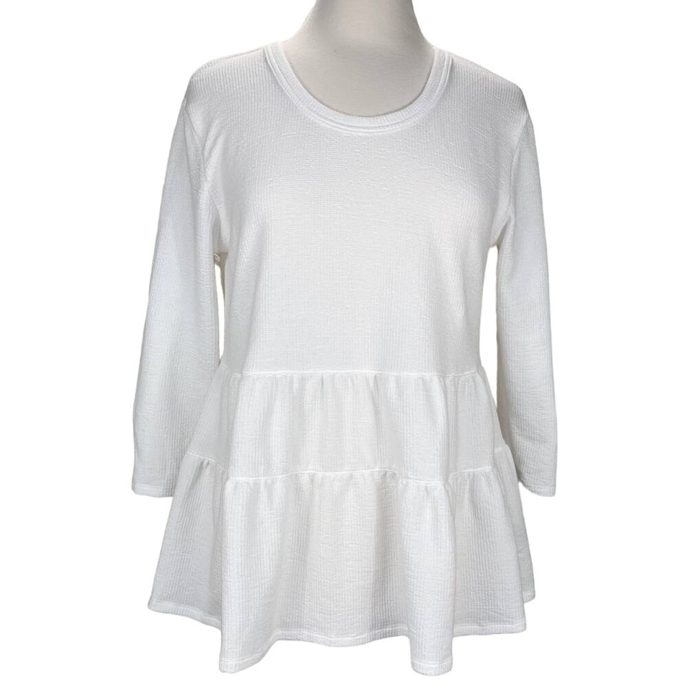Kim & Cami White Textured Babydoll Women's Top‎ S